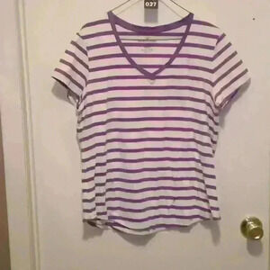 Faded Glory Light Purple Striped Pull Over Short Sleeve Top - Size XL
